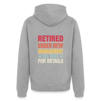 Pensionierung unter neuer Leitung - Unisex Premium Bio Zip Hoodie - Grau meliert - Hinten - Nico (187cm)