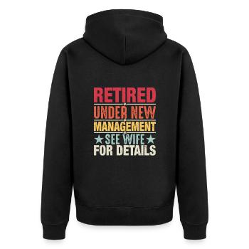 Pensionierung unter neuer Leitung - Unisex Premium Bio Zip Hoodie - Schwarz - Hinten - Nico (187cm)