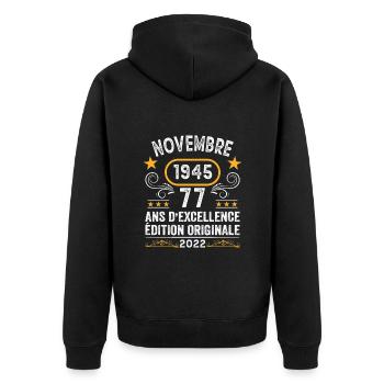 Novembre 1945 77 Ans Anniversaire Idée Cadeau - Veste à capuche bio Premium Unisexe - noir - Dos - Nico (187cm)