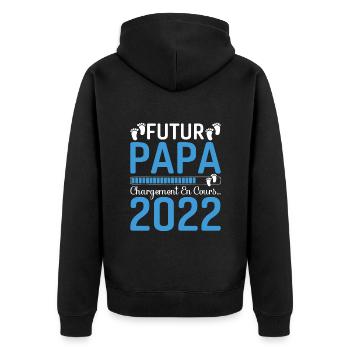 Futur Papa 2022 Naissance Cadeau Grossesse Père - Veste à capuche bio Premium Unisexe - noir - Dos - Nico (187cm)