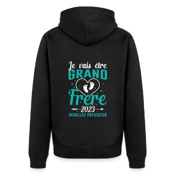 Je Vais Être Grand Frère 2023 - Veste à capuche bio Premium Unisexe - noir - Dos - Nico (187cm)