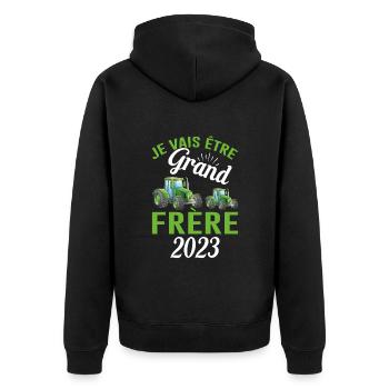 Je Vais Être Grand Frère 2023 - Veste à capuche bio Premium Unisexe - noir - Dos - Nico (187cm)