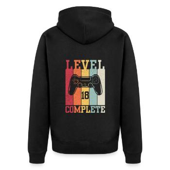 Level 18 abgeschlossen - Unisex Premium Bio Zip Hoodie - Schwarz - Hinten - Nico (187cm)