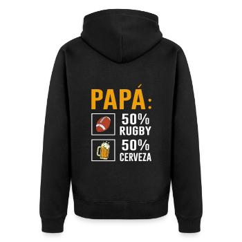 Papa 50% Rugby 50% Bière Cadeau De Fête Des Pères - Veste à capuche bio Premium Unisexe - noir - Dos - Nico (187cm)