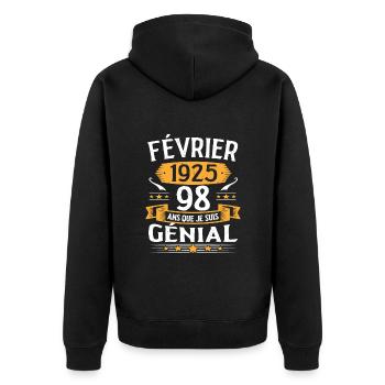 Février 1925 98 Ans Anniversaire Vintage Cadeau - Veste à capuche bio Premium Unisexe - noir - Dos - Nico (187cm)