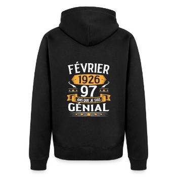 Février 1926 97 Ans Anniversaire Vintage Cadeau - Veste à capuche bio Premium Unisexe - noir - Dos - Nico (187cm)