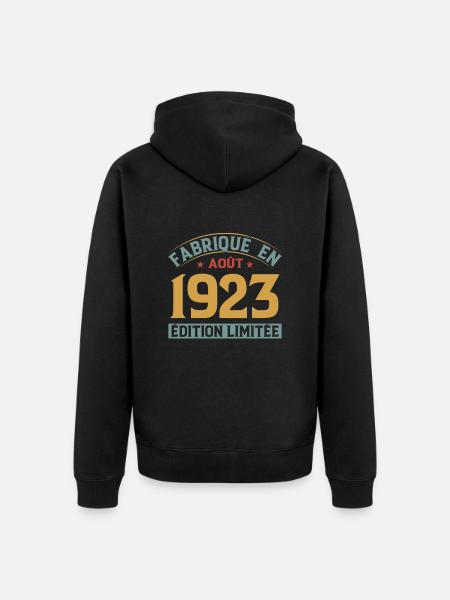 MILLÉSIME AOUT 1923 ÉDITION LIMIT - Veste à capuche bio Premium Unisexe - noir