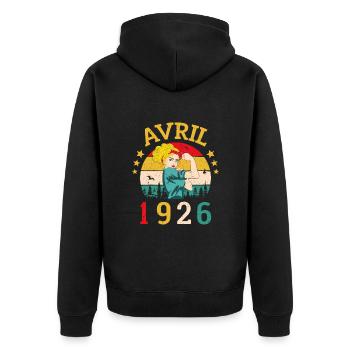 Avril 1926 Anniversaire Idée Cadeau Vintage 1926 - Veste à capuche bio Premium Unisexe - noir - Dos - Nico (187cm)