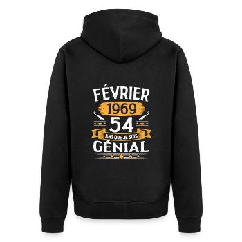 Février 1969 54 Ans Que Je Suis Génial - Veste à capuche bio Premium Unisexe - noir - Dos - Nico (187cm)