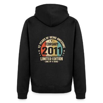 12 Jahre Awesome seit Februar 2011 - Unisex Premium Bio Zip Hoodie - Schwarz - Hinten - Nico (187cm)