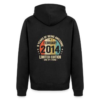 9 Jahre Awesome seit Februar 2014 - Unisex Premium Bio Zip Hoodie - Schwarz - Hinten - Nico (187cm)