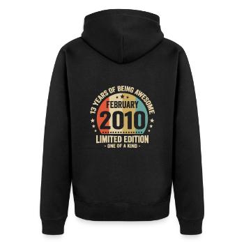 13 Jahre Awesome seit Februar 2010 - Unisex Premium Bio Zip Hoodie - Schwarz - Hinten - Nico (187cm)