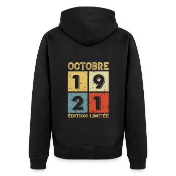 Octobre 1921 Édition Limitée - Veste à capuche bio Premium Unisexe - noir - Dos - Nico (187cm)