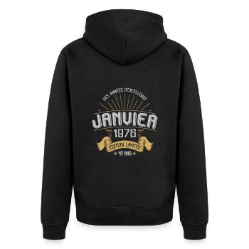 Des Années D'excellence Janvier 1976 47 Ans - Veste à capuche bio Premium Unisexe - noir - Dos - Nico (187cm)