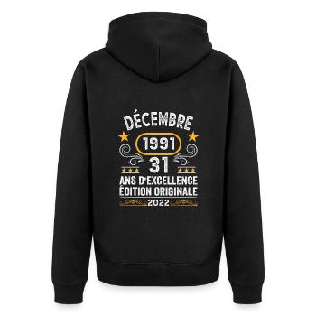 Anniversaire Vintage Idée Cadeau Décembre 1991 31 - Veste à capuche bio Premium Unisexe - noir - Dos - Nico (187cm)