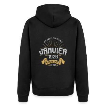 Des Années D'excellence Janvier 1926 97 Ans - Veste à capuche bio Premium Unisexe - noir - Dos - Nico (187cm)