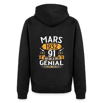 Mars 1932 91 Ans Que Je Suis Génial Anniversaire - Veste à capuche bio Premium Unisexe - noir - Dos - Nico (187cm)