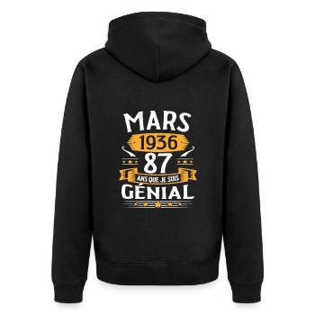 Mars 1936 87 Ans Que Je Suis Génial Anniversaire - Veste à capuche bio Premium Unisexe - noir - Dos - Nico (187cm)