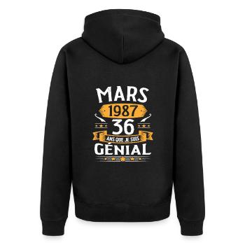 Mars 1987 36 Ans Que Je Suis Génial Anniversaire - Veste à capuche bio Premium Unisexe - noir - Dos - Nico (187cm)