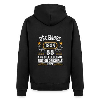 Anniversaire Vintage Idée Cadeau Décembre 1934 88 - Veste à capuche bio Premium Unisexe - noir - Dos - Nico (187cm)