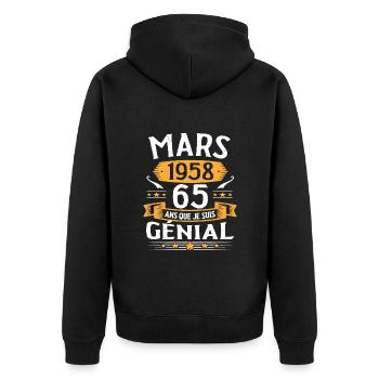 Mars 1958 65 Ans Que Je Suis Génial Anniversaire - Veste à capuche bio Premium Unisexe - noir - Dos - Nico (187cm)