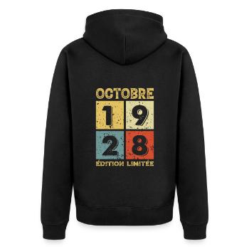 Anniversaire Vintage Idée Cadeau Octobre 1928 - Veste à capuche bio Premium Unisexe - noir - Dos - Nico (187cm)