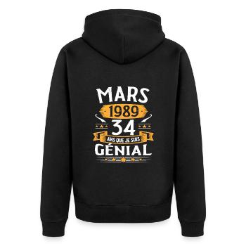 Mars 1989 34 Ans Que Je Suis Génial Anniversaire - Veste à capuche bio Premium Unisexe - noir - Dos - Nico (187cm)