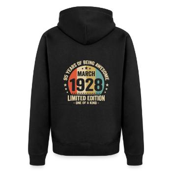 Vintage Birthday Gift Idea March 95 - Unisex Premium Organic Zip Hoodie - black - Back - Nico (187cm)
