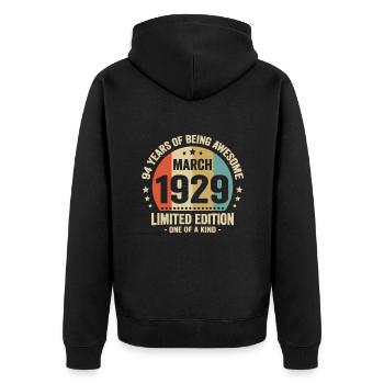 Anniversaire Vintage Idée Cadeau Mars 94 - Veste à capuche bio Premium Unisexe - noir - Dos - Nico (187cm)