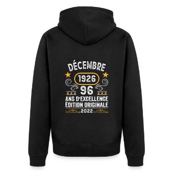 Anniversaire Vintage Idée Cadeau Décembre 1926 96 - Veste à capuche bio Premium Unisexe - noir - Dos - Nico (187cm)