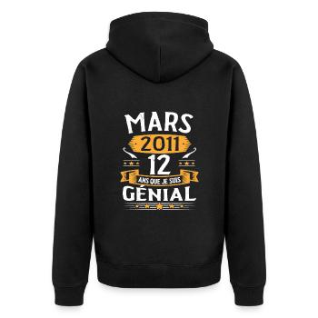 Mars 2011 12 Ans Que Je Suis Génial Anniversaire - Veste à capuche bio Premium Unisexe - noir - Dos - Nico (187cm)