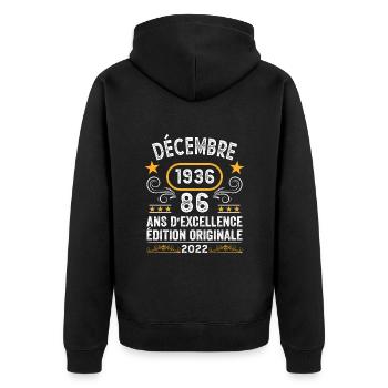 Anniversaire Vintage Idée Cadeau Décembre 1936 86 - Veste à capuche bio Premium Unisexe - noir - Dos - Nico (187cm)