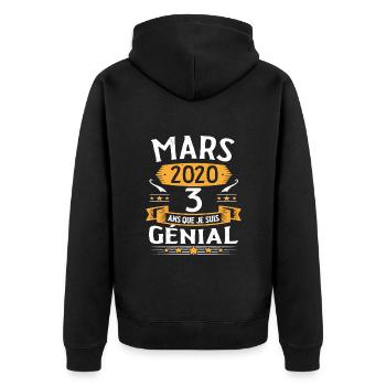 Mars 2020 3 Ans Que Je Suis Génial Anniversaire - Veste à capuche bio Premium Unisexe - noir - Dos - Nico (187cm)