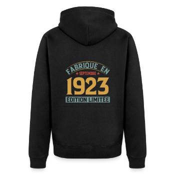 Fabriqué En Septembre 1923 Édition Limitée - Veste à capuche bio Premium Unisexe - noir - Dos - Nico (187cm)