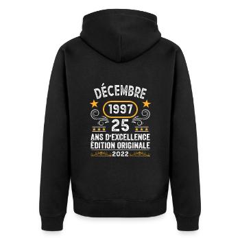 Anniversaire Vintage Idée Cadeau Décembre 1997 25 - Veste à capuche bio Premium Unisexe - noir - Dos - Nico (187cm)