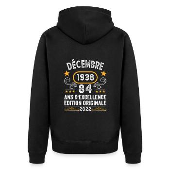 Anniversaire Vintage Idée Cadeau Décembre 1938 84 - Veste à capuche bio Premium Unisexe - noir - Dos - Nico (187cm)