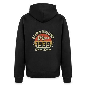 84 Ans D'excellence Mars 1934 Édition Limitée - Veste à capuche bio Premium Unisexe - noir - Dos - Nico (187cm)
