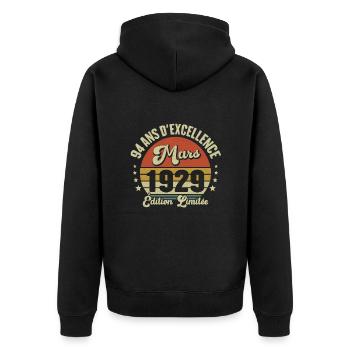94 Ans D'excellence Mars 1929 Édition Limitée - Veste à capuche bio Premium Unisexe - noir - Dos - Nico (187cm)