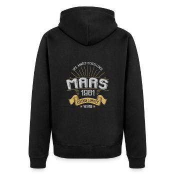 Mars 1981 42 Ans Anniversaire Vintage Idée Cadeau - Veste à capuche bio Premium Unisexe - noir - Dos - Nico (187cm)