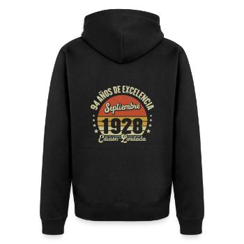 94 Ans D'excellence Septembre 1928 Édition Limitée - Veste à capuche bio Premium Unisexe - noir - Dos - Nico (187cm)