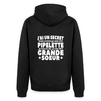 J'ai Un Secret Je Vais Être Grande Soeur - Veste à capuche bio Premium Unisexe - noir - Dos - Nico (187cm)
