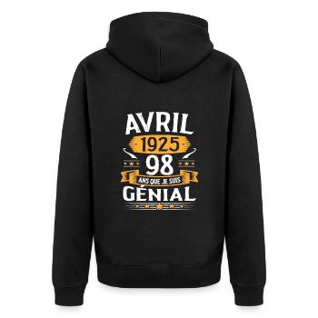 Avril 1925 98 Ans Que Je Suis Génial Anniversaire - Veste à capuche bio Premium Unisexe - noir - Dos - Nico (187cm)