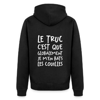 Le Truc C'est Que Je M'en Bats Les Couilles - Veste à capuche bio Premium Unisexe - noir - Dos - Nico (187cm)