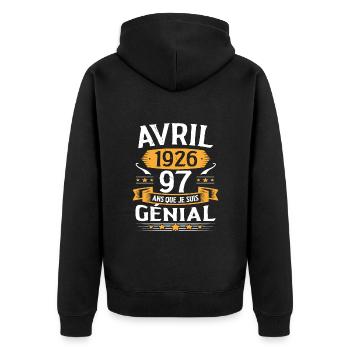 Avril 1926 97 Ans Que Je Suis Génial Anniversaire - Veste à capuche bio Premium Unisexe - noir - Dos - Nico (187cm)