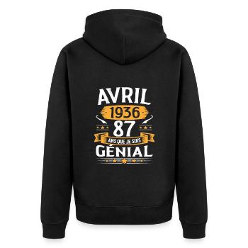 Avril 1936 87 Ans Que Je Suis Génial Anniversaire - Veste à capuche bio Premium Unisexe - noir - Dos - Nico (187cm)