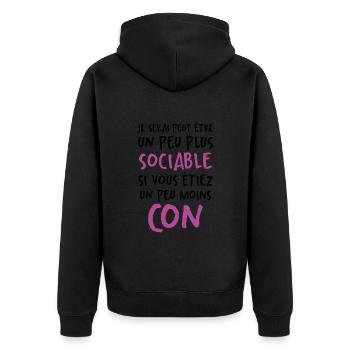 Humour Drôle Un Peu Plus Sociable Si Moins Cons - Veste à capuche bio Premium Unisexe - noir - Dos - Nico (187cm)