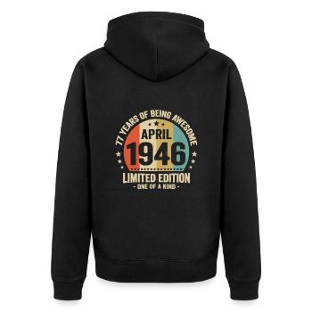 Avril 1946 77 Ans Anniversaire Vintage Idée Cadeau - Veste à capuche bio Premium Unisexe - noir - Dos - Nico (187cm)
