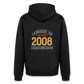 Fabriqué En Septembre 2008 Édition Limitée - Veste à capuche bio Premium Unisexe - noir - Dos - Nico (187cm)