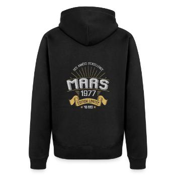 Mars 1977 46 Ans Anniversaire Vintage Idée Cadeau - Veste à capuche bio Premium Unisexe - noir - Dos - Nico (187cm)