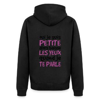 Oui Je Suis Petite Alors Baisse Les Yeux - Veste à capuche bio Premium Unisexe - noir - Dos - Nico (187cm)